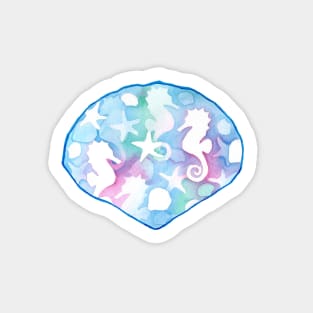 Seahorses with Starfish and Seashells in pastel Sticker